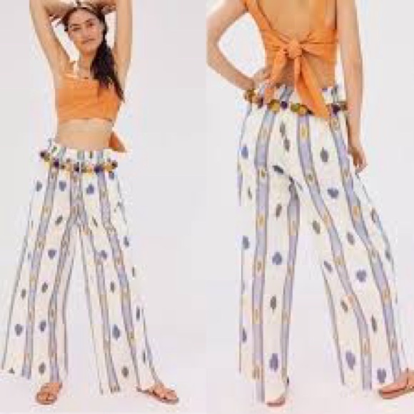 Ollari Anthropologie Wide Leg Pants with Pom Trim – Size Small - Picture 2 of 11